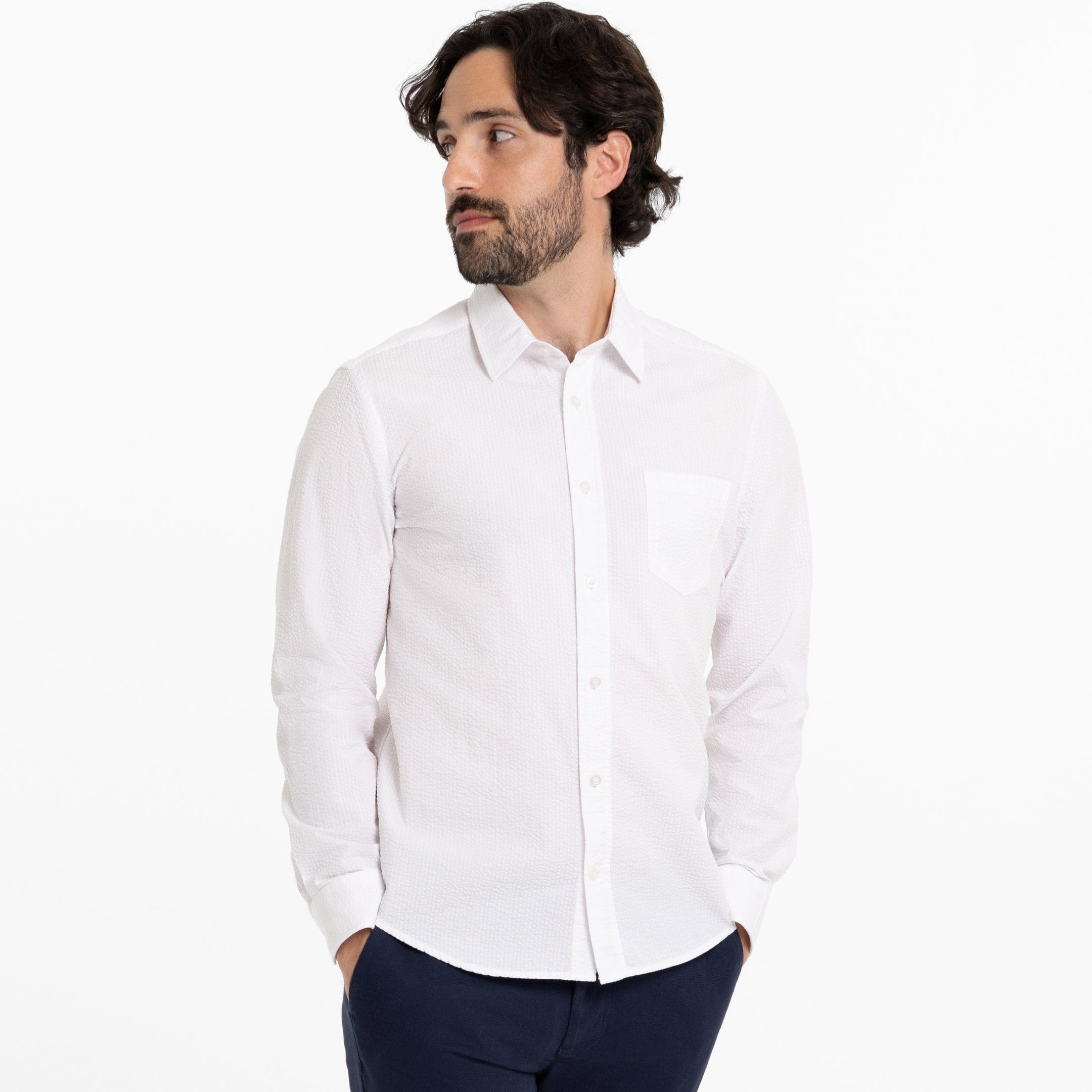 Ash & Erie White Seersucker Button-Down Shirt for Short Men