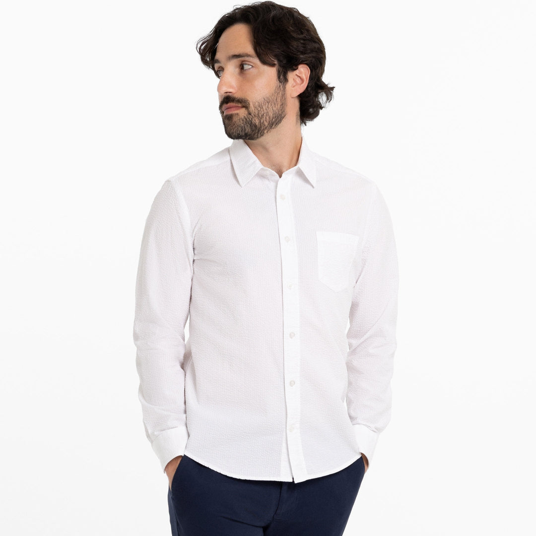Ash & Erie White Seersucker Button-Down Shirt for Short Men   Everyday Shirts