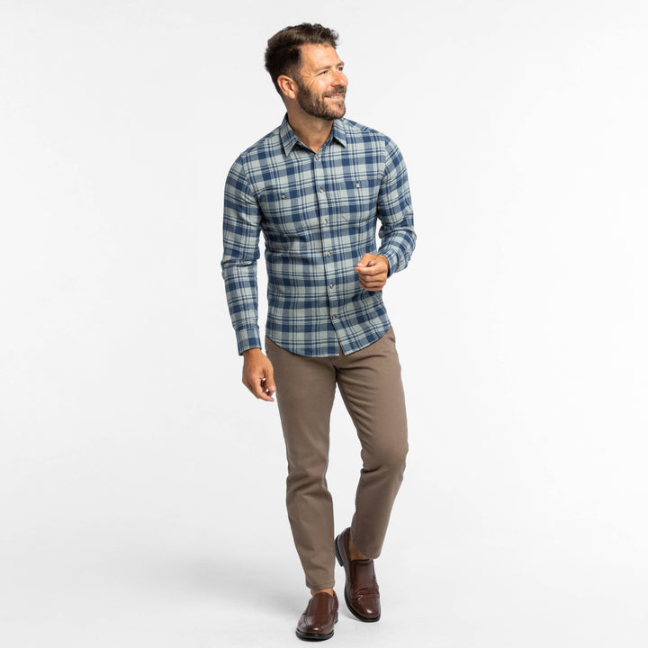 Ash & Erie Blue Heron Flannel Button-Down Shirt for Short Men   Flannel Everyday Shirt