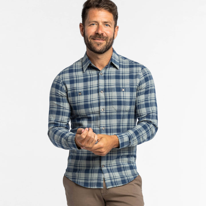 Ash & Erie Blue Heron Flannel Button-Down Shirt for Short Men   Flannel Everyday Shirt