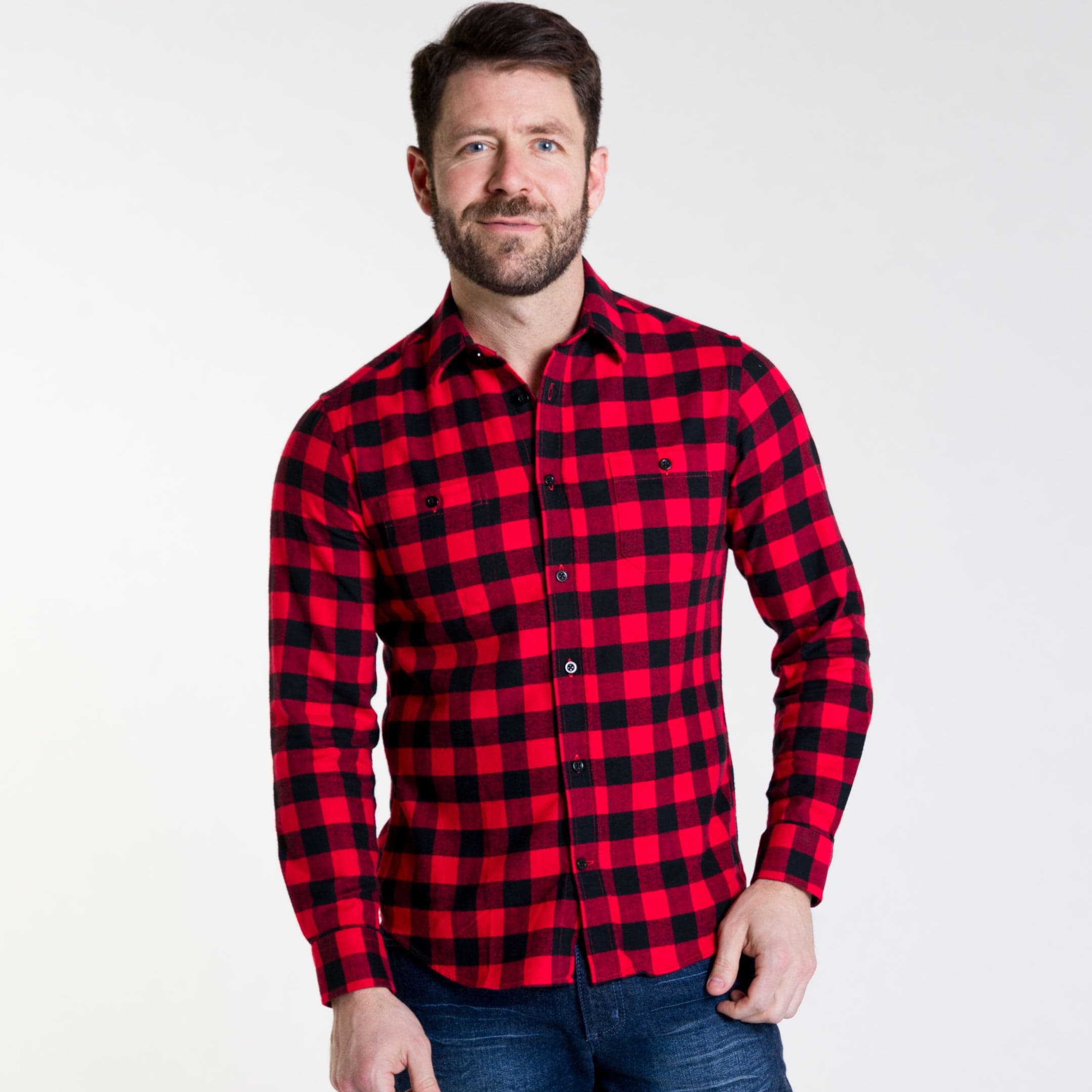 Ash & Erie Buffalo Plaid Flannel Button-Down Shirt for Short Men