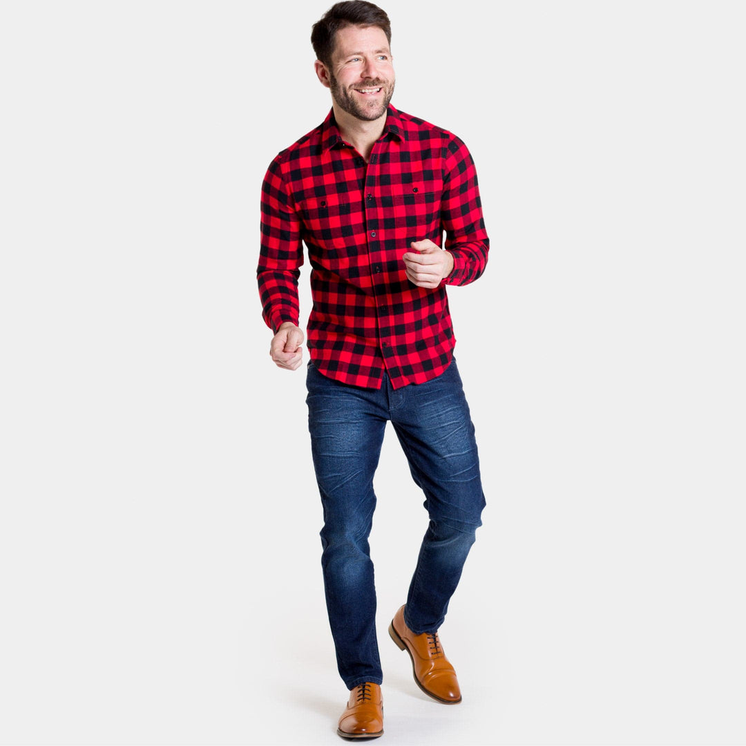 Ash & Erie Buffalo Plaid Flannel Button-Down Shirt for Short Men   Flannel Everyday Shirt