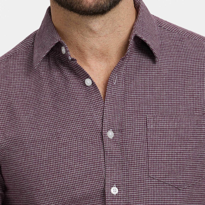 Ash & Erie Burgundy Houndstooth Flannel Button-Down Shirt for Short Men   Flannel Everyday Shirt