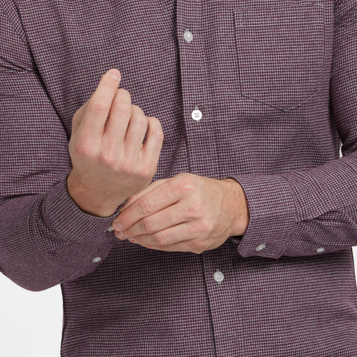Ash & Erie Burgundy Houndstooth Flannel Button-Down Shirt for Short Men   Flannel Everyday Shirt