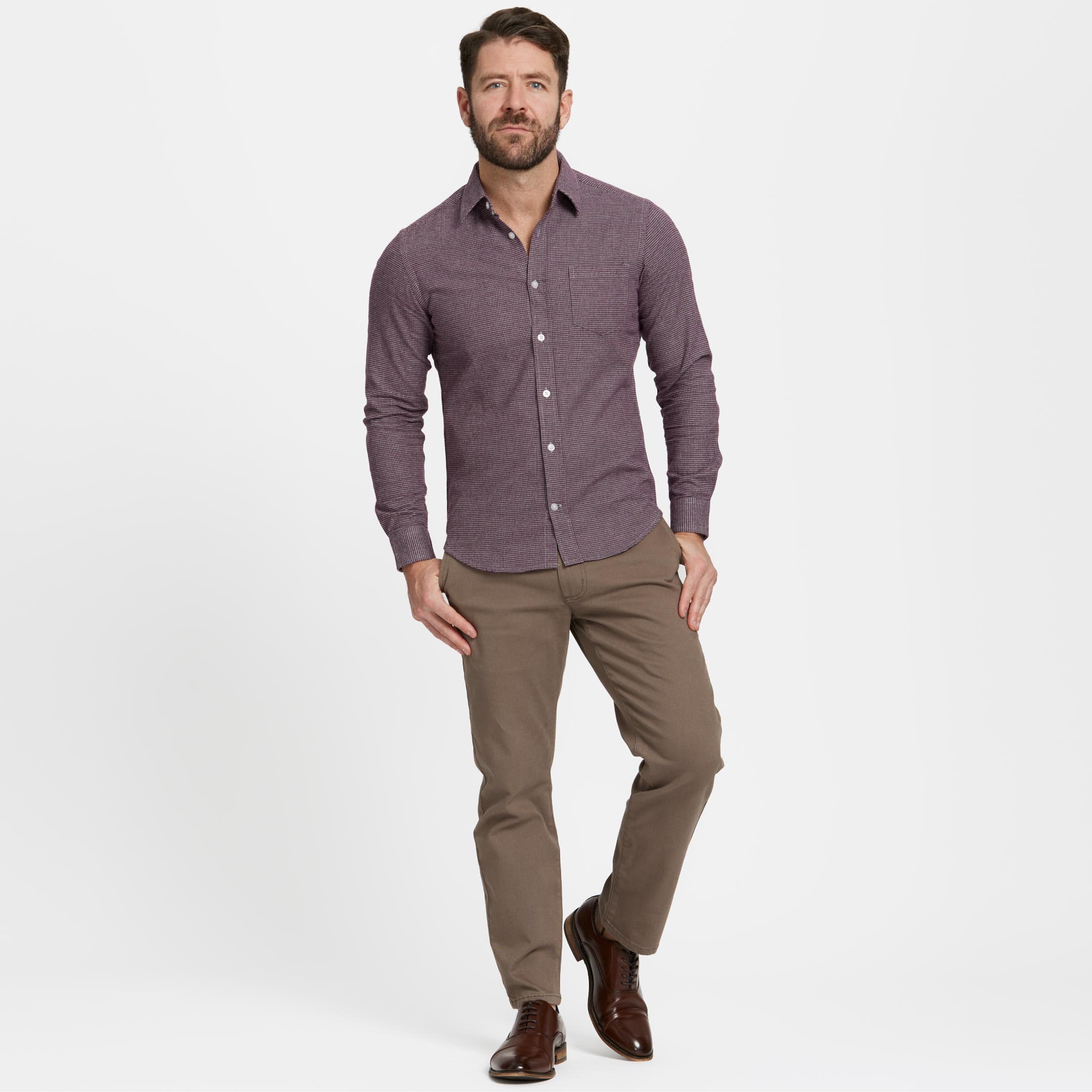 Cromoncent Men's Casual Plaid Flannel Shirt - Burgundy, Medium - Heavyweight Cotton Button-Down