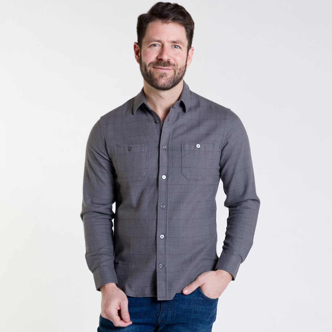 Ash & Erie Charcoal Glen Plaid Flannel Button-Down Shirt for Short Men   Flannel Everyday Shirt