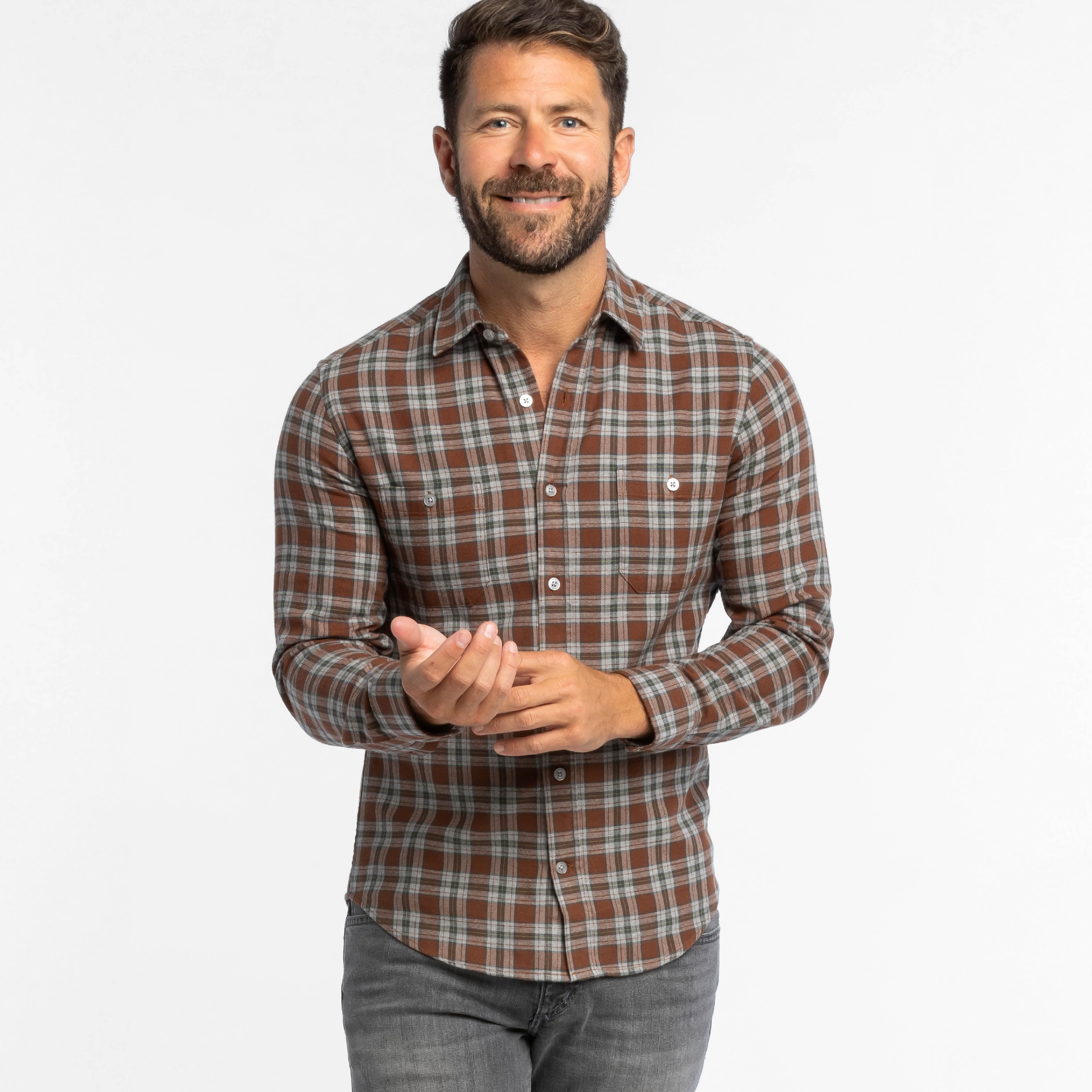 Ash & Erie Copper Hill Flannel Button-Down Shirt for Short Men   Flannel Everyday Shirt