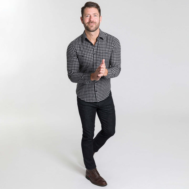Ash & Erie Eclipse Gingham Flannel Button-Down Shirt for Short Men   Flannel Everyday Shirt