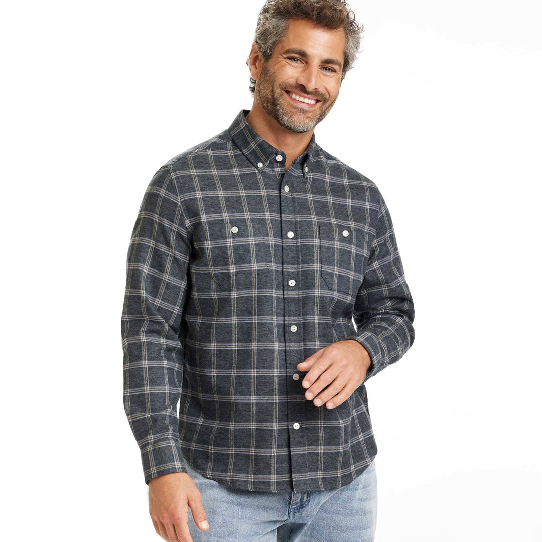 Ash & Erie Graphite Grid Flannel Button-Down Shirt for Short Men   Flannel Everyday Shirt