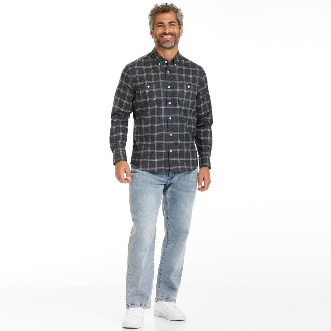 Ash & Erie Graphite Grid Flannel Button-Down Shirt for Short Men   Flannel Everyday Shirt