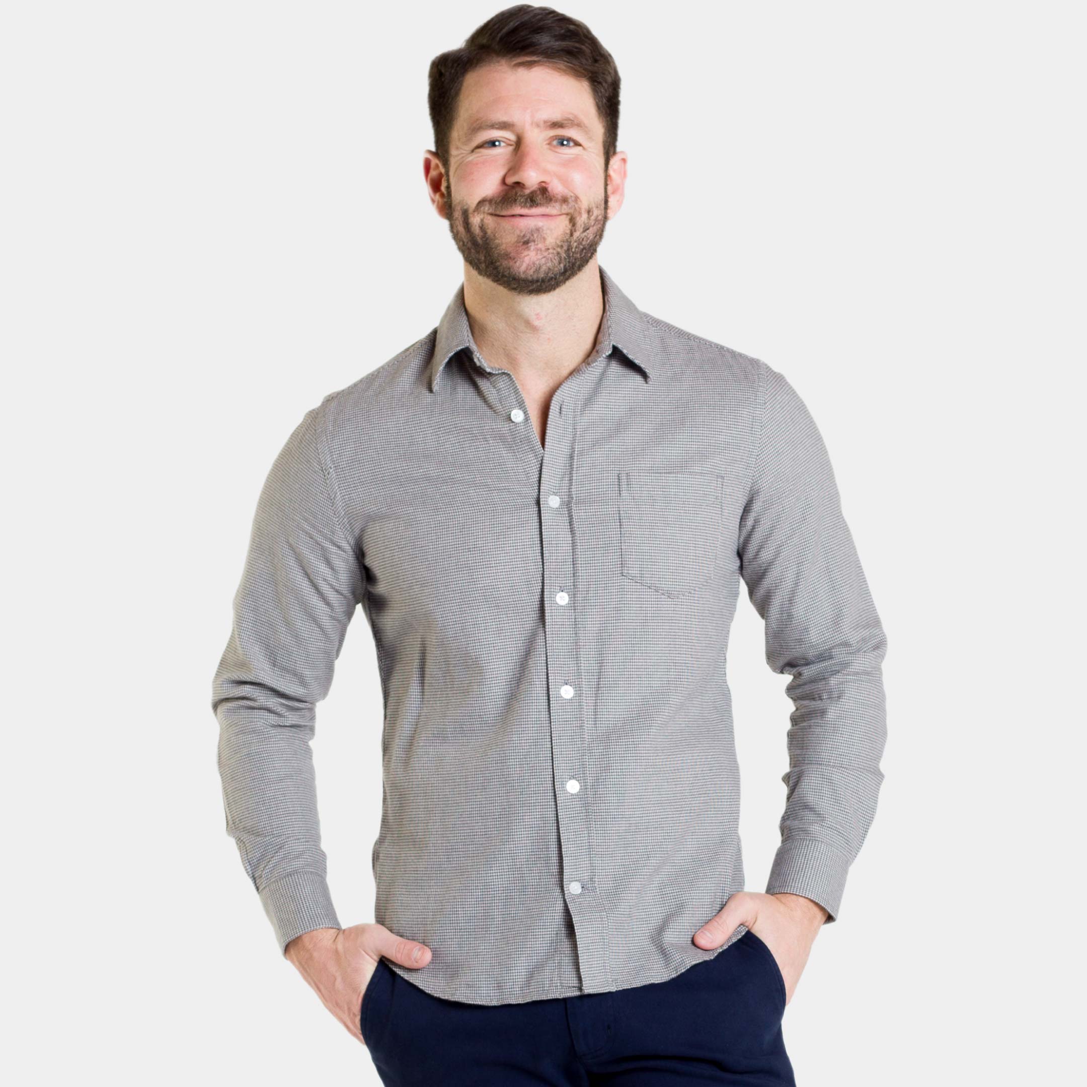 Ash & Erie Grey Houndstooth Flannel Button-Down Shirt for Short Men