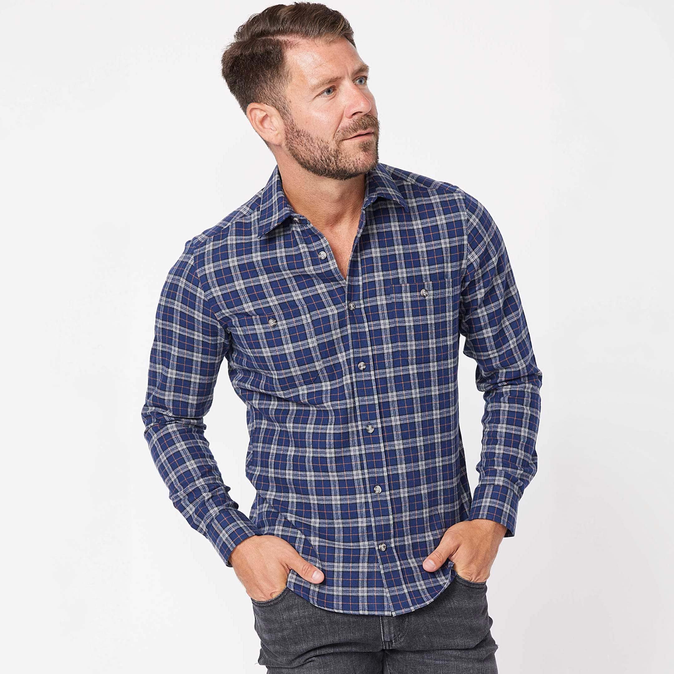 Ash & Erie Ozark Plaid Flannel Button-Down Shirt for Short Men   Flannel Everyday Shirt