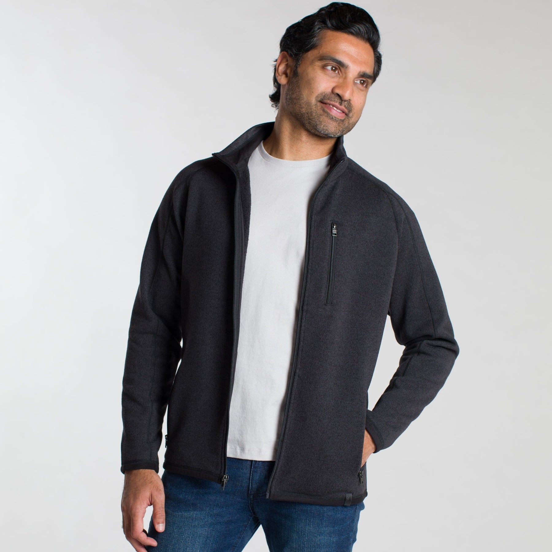 Ash & Erie Heather Black FullZip Jacket Fleece for Short Men