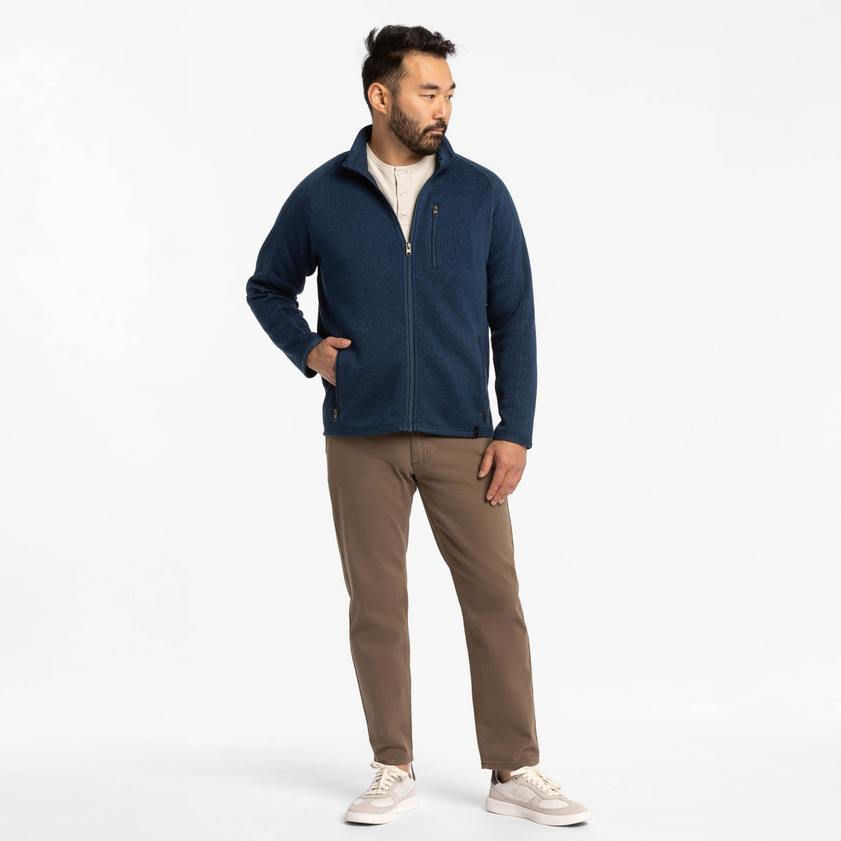 Ash & Erie Heather Navy Full-Zip Jacket Fleece for Short Men