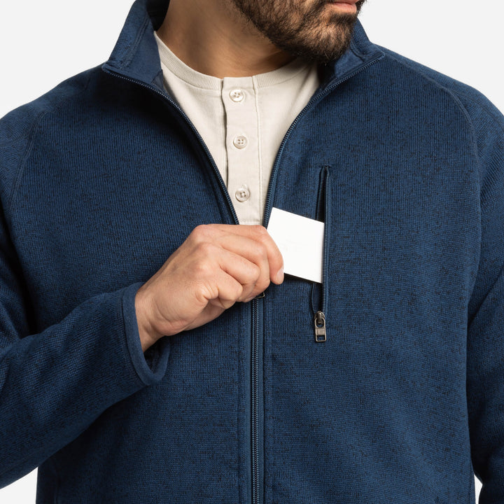 Ash & Erie Heather Navy Full-Zip Jacket Fleece for Short Men   Fleece