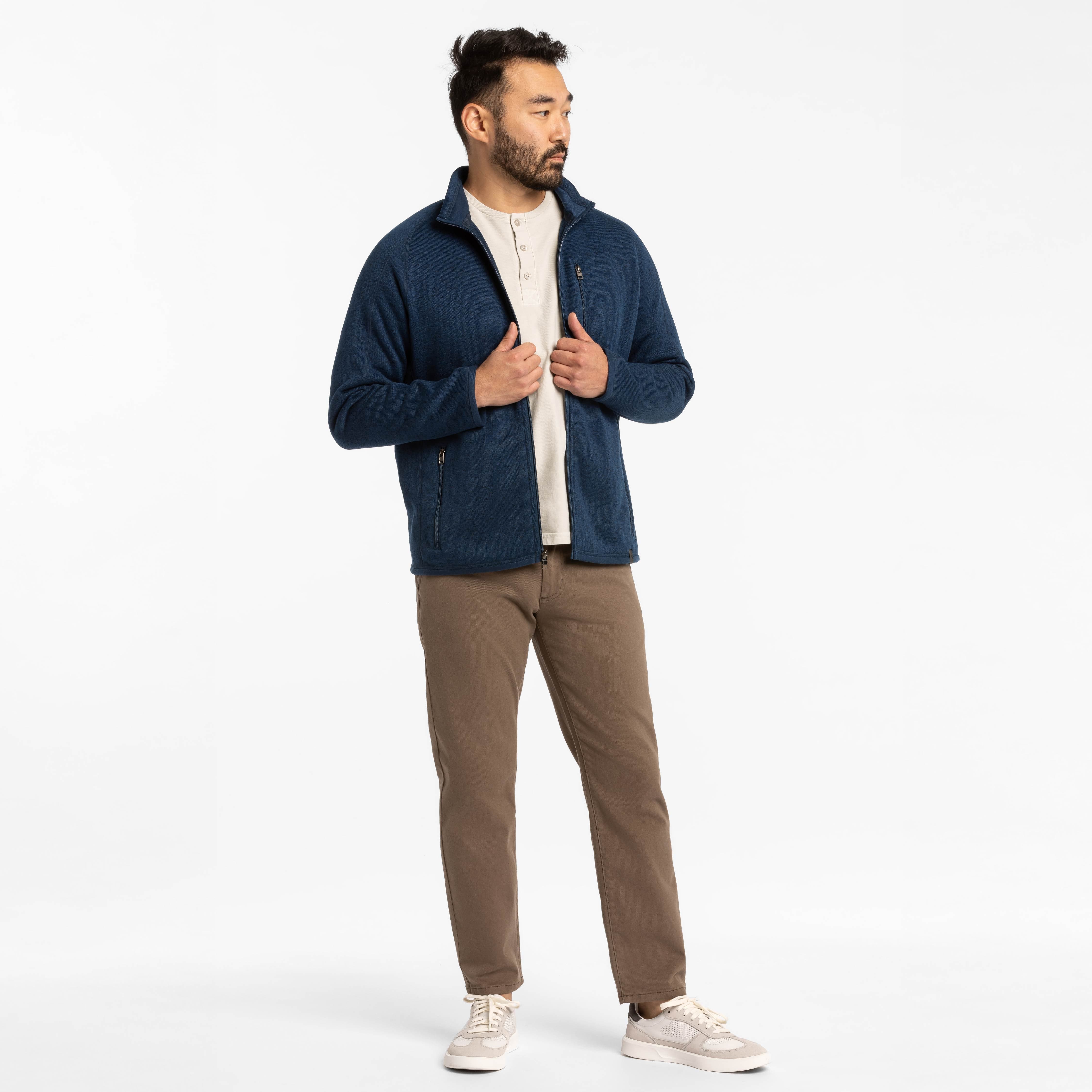Ash & Erie Heather Navy Full-Zip Jacket Fleece for Short Men