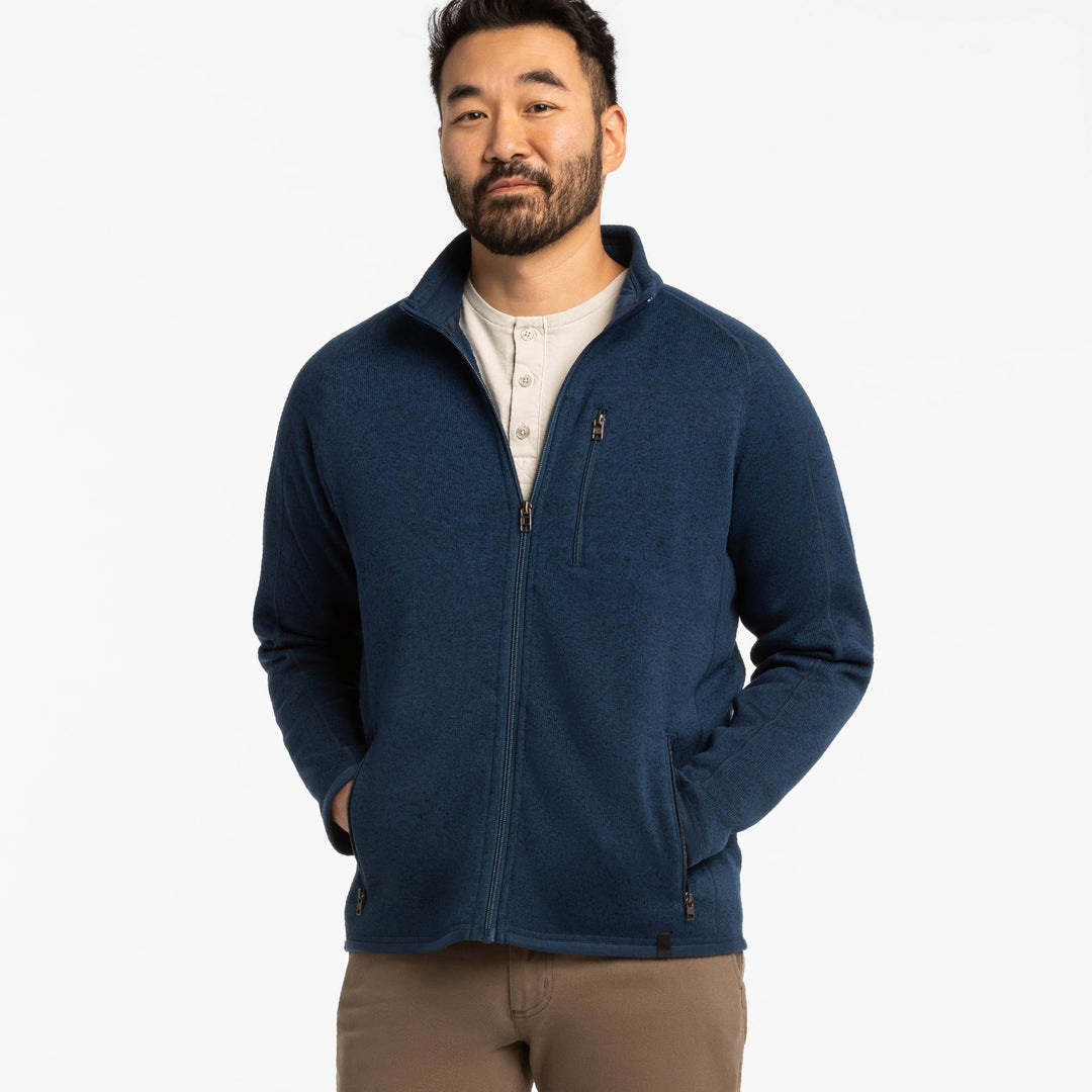 Ash & Erie Heather Navy Full-Zip Jacket Fleece for Short Men   Fleece