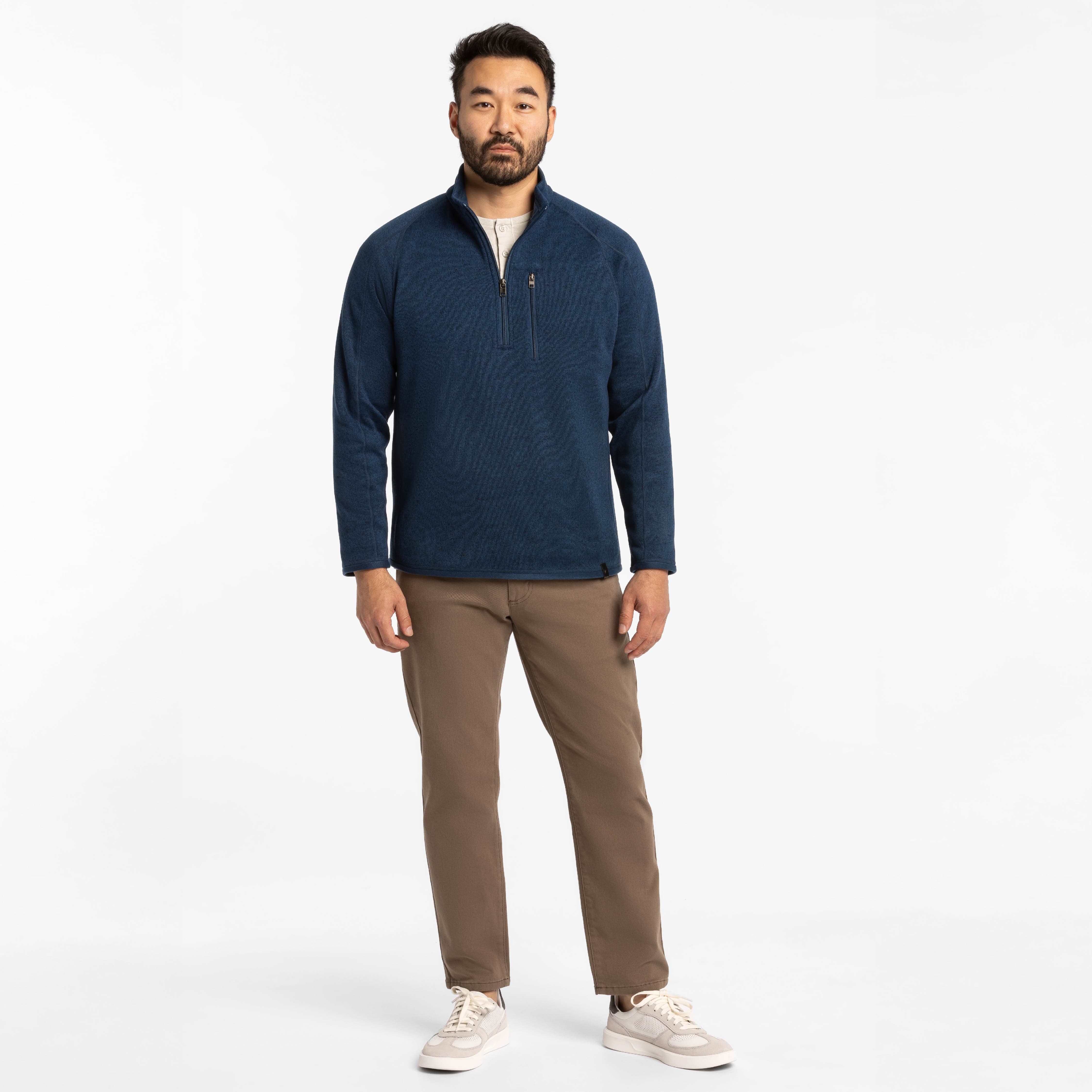 Ash & Erie Heather Navy Quarter-Zip Jacket Fleece for Short Men