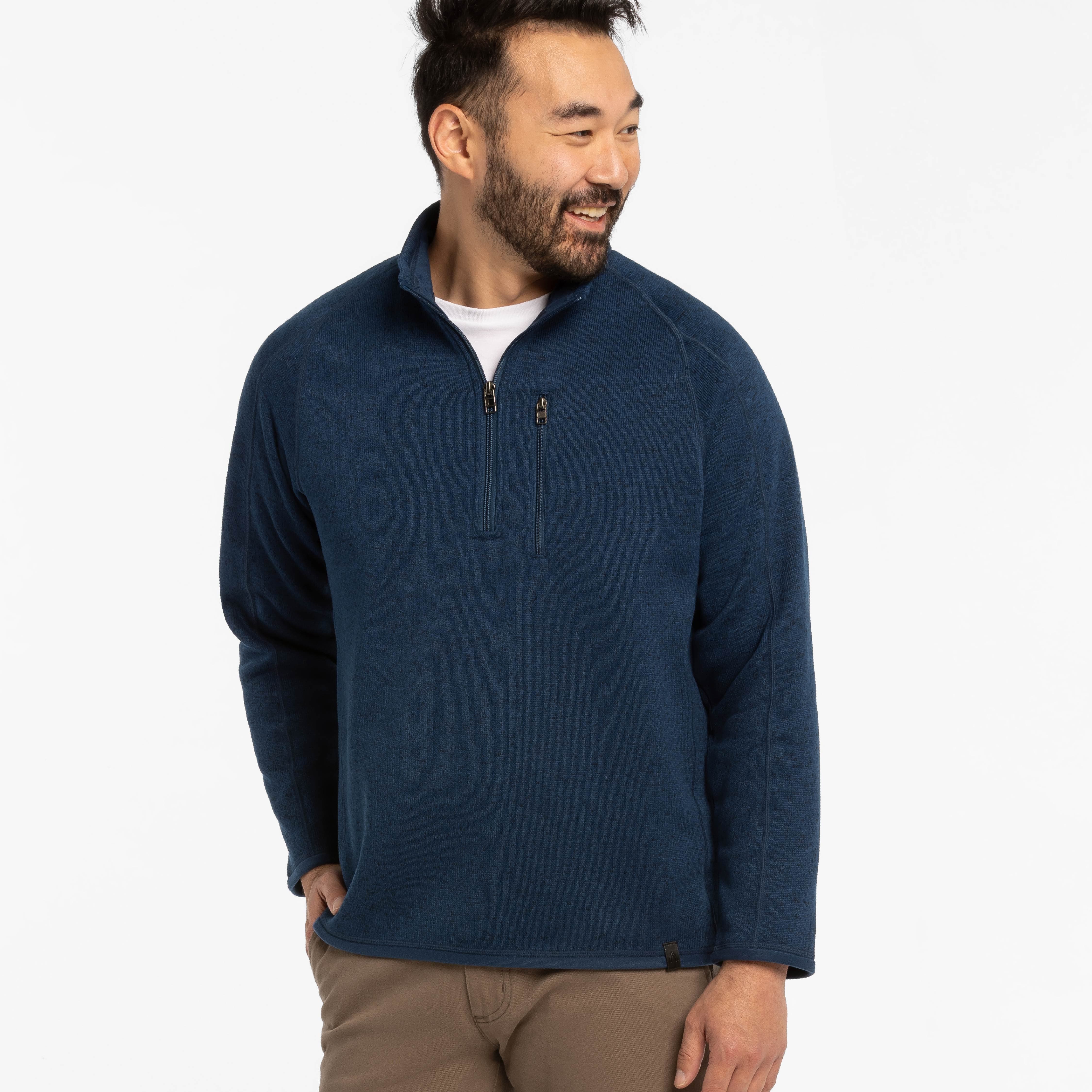 Ash & Erie Heather Navy Quarter-Zip Jacket Fleece for Short Men