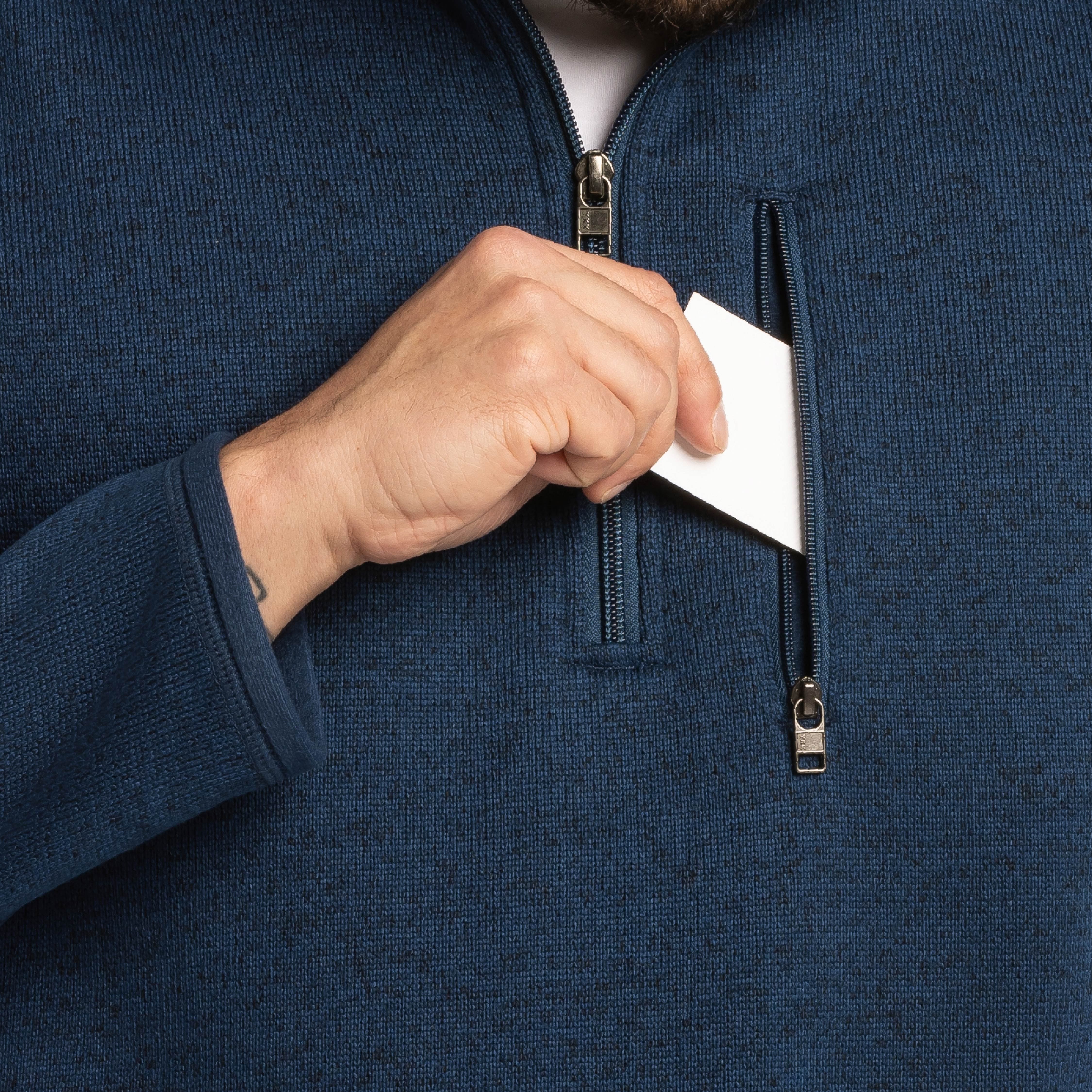 Ash & Erie Heather Navy Quarter-Zip Jacket Fleece for Short Men