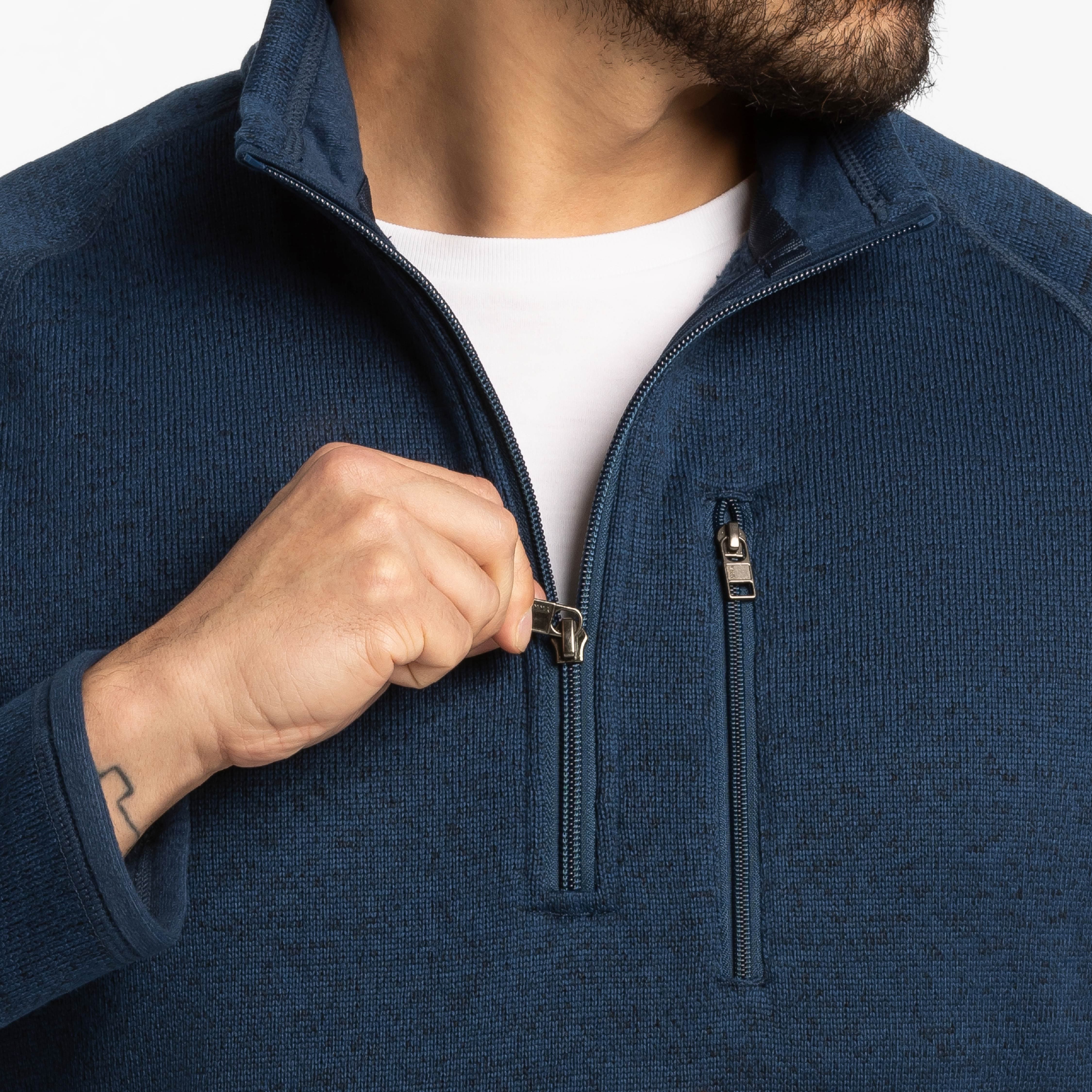 Ash & Erie Heather Navy Quarter-Zip Jacket Fleece for Short Men