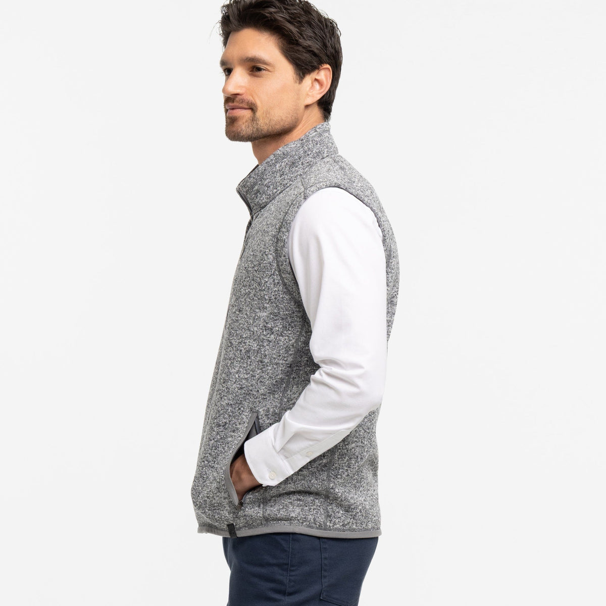 Ash & Erie Heather Grey Fleece Vest for Short Men