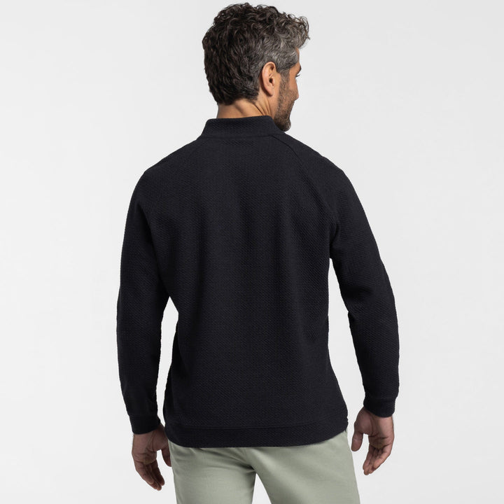 Ash & Erie Black Textured Hybrid Quarter-Zip for Short Men   Hybrid Quarter-Zip