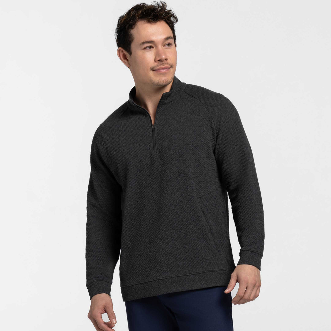 Ash & Erie Charcoal Textured Hybrid Quarter-Zip for Short Men   Hybrid Quarter-Zip