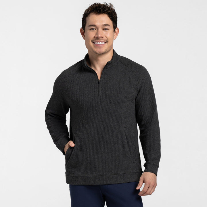 Ash & Erie Charcoal Textured Hybrid Quarter-Zip for Short Men   Hybrid Quarter-Zip