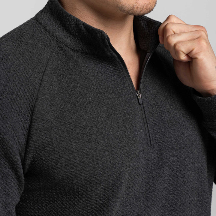 Ash & Erie Charcoal Textured Hybrid Quarter-Zip for Short Men   Hybrid Quarter-Zip