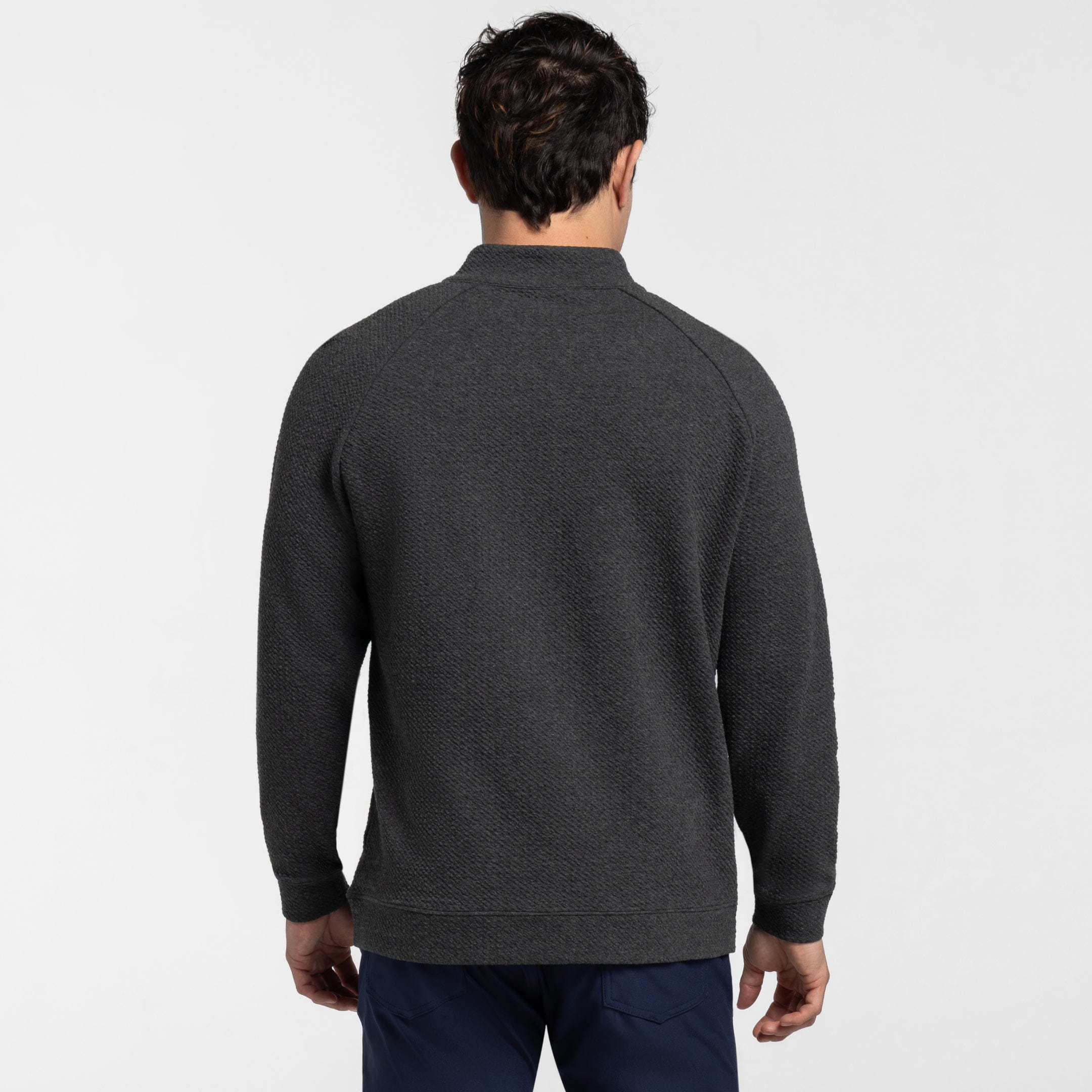 Ash & Erie Charcoal Textured Hybrid Quarter-Zip for Short Men