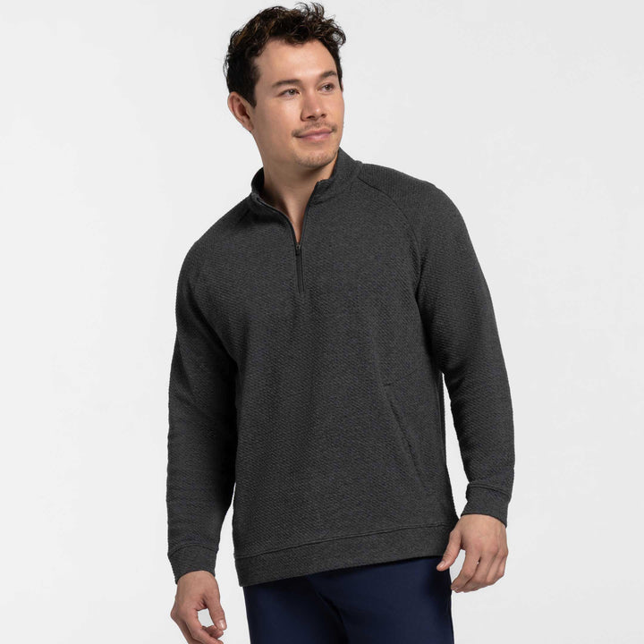 Ash & Erie Charcoal Textured Hybrid Quarter-Zip for Short Men   Hybrid Quarter-Zip