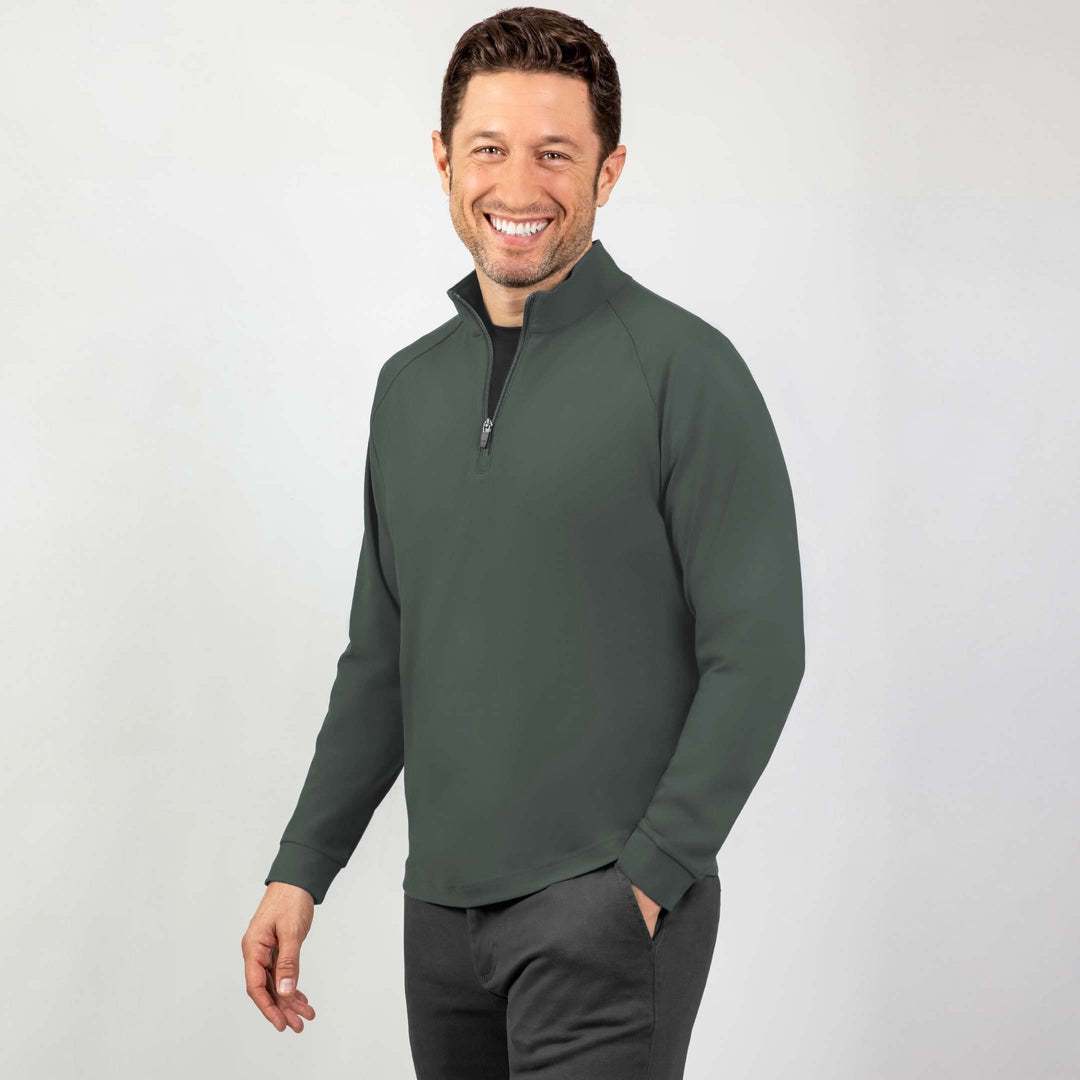 Ash & Erie Dark Green Hybrid Quarter-Zip for Short Men   Hybrid Quarter-Zip