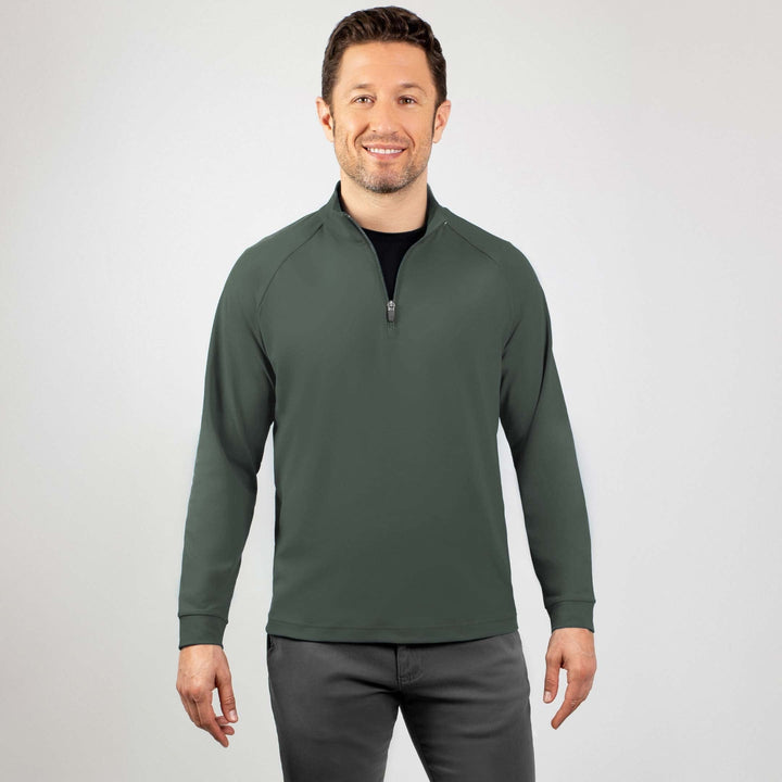 Ash & Erie Dark Green Hybrid Quarter-Zip for Short Men   Hybrid Quarter-Zip