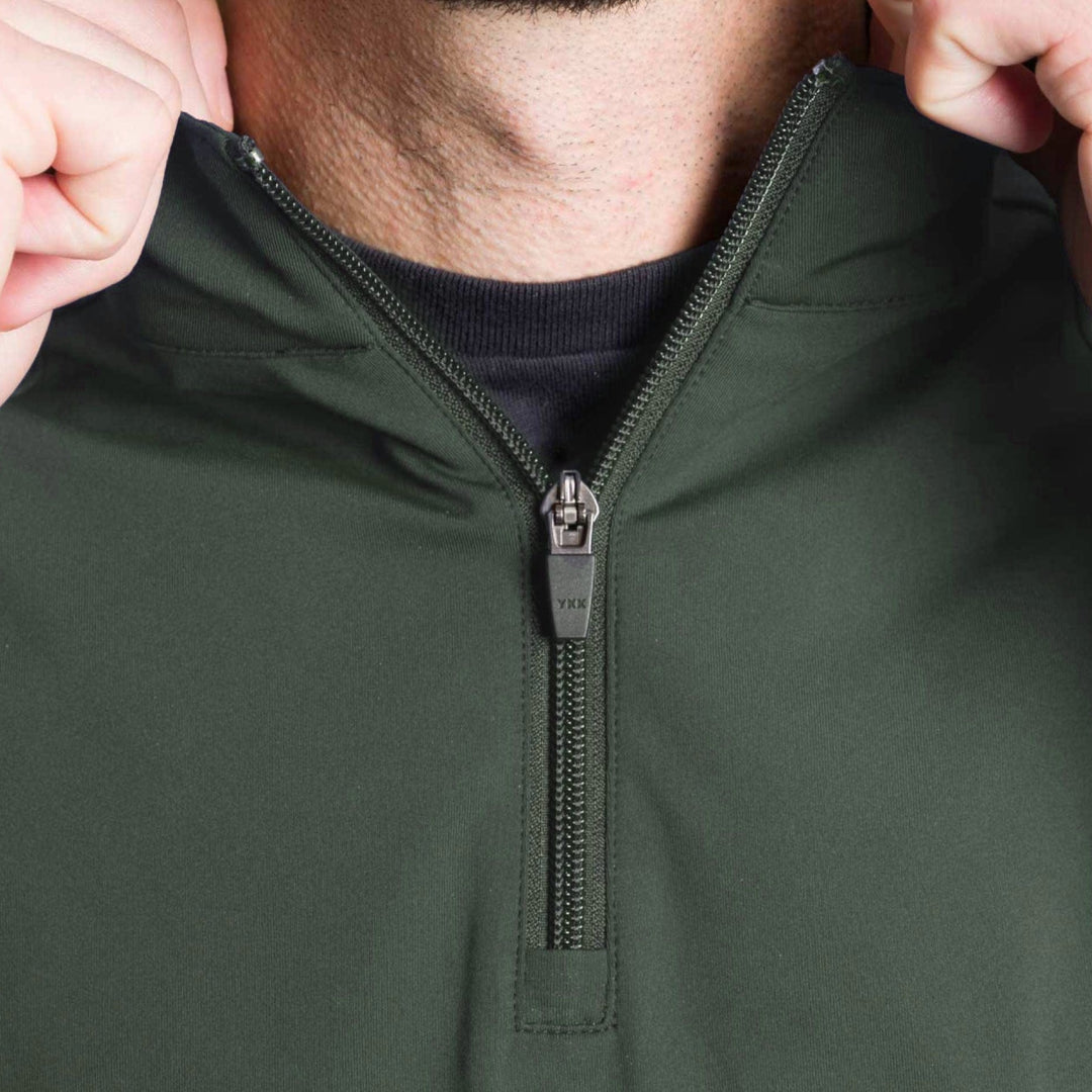 Ash & Erie Dark Green Hybrid Quarter-Zip for Short Men   Hybrid Quarter-Zip