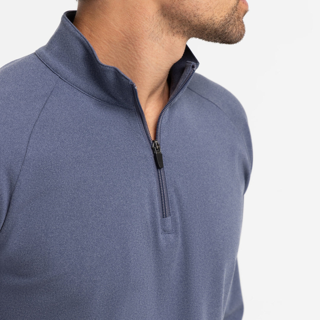 Ash & Erie Heather Blue Hybrid Quarter-Zip for Short Men   Hybrid Quarter-Zip