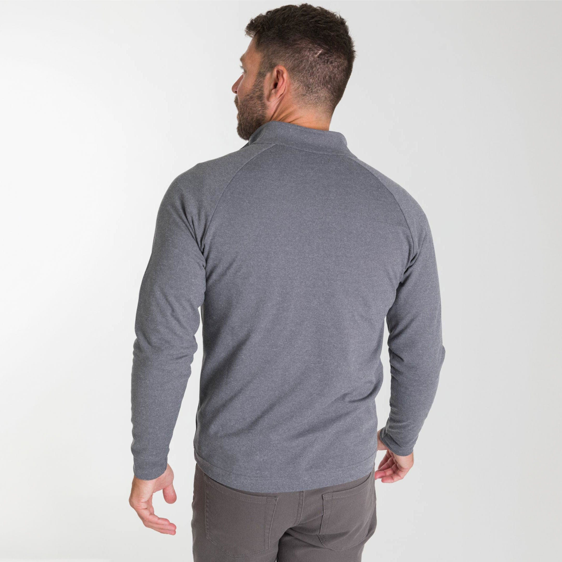 Ash & Erie Heather Grey Hybrid Quarter-Zip for Short Men