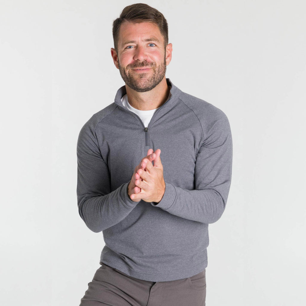 Ash & Erie Heather Grey Hybrid Quarter-Zip for Short Men