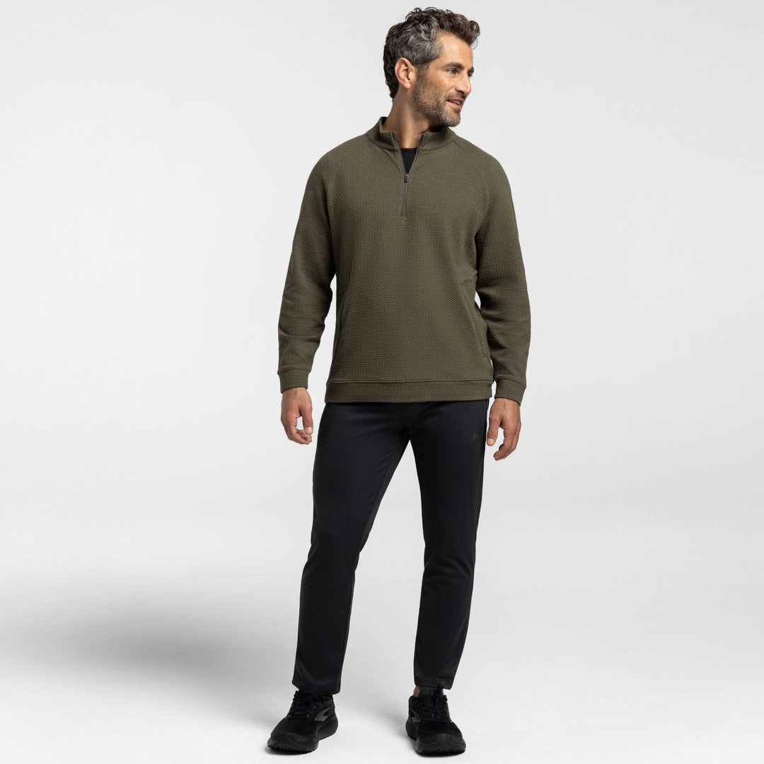 Ash & Erie Olive Textured Hybrid Quarter-Zip for Short Men   Hybrid Quarter-Zip