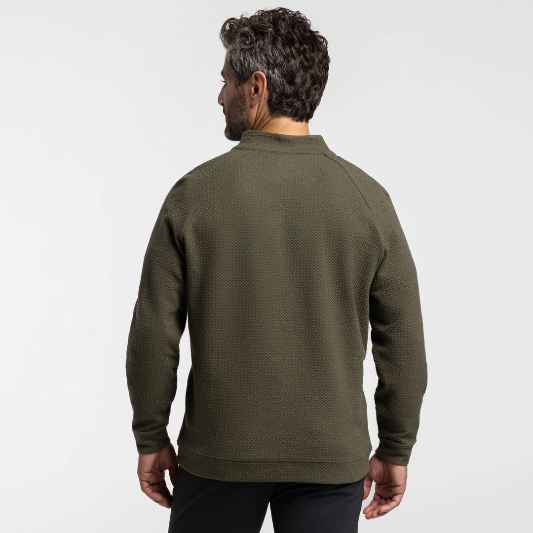 Ash & Erie Olive Textured Hybrid Quarter-Zip for Short Men   Hybrid Quarter-Zip