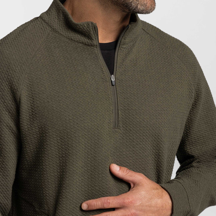 Ash & Erie Olive Textured Hybrid Quarter-Zip for Short Men   Hybrid Quarter-Zip