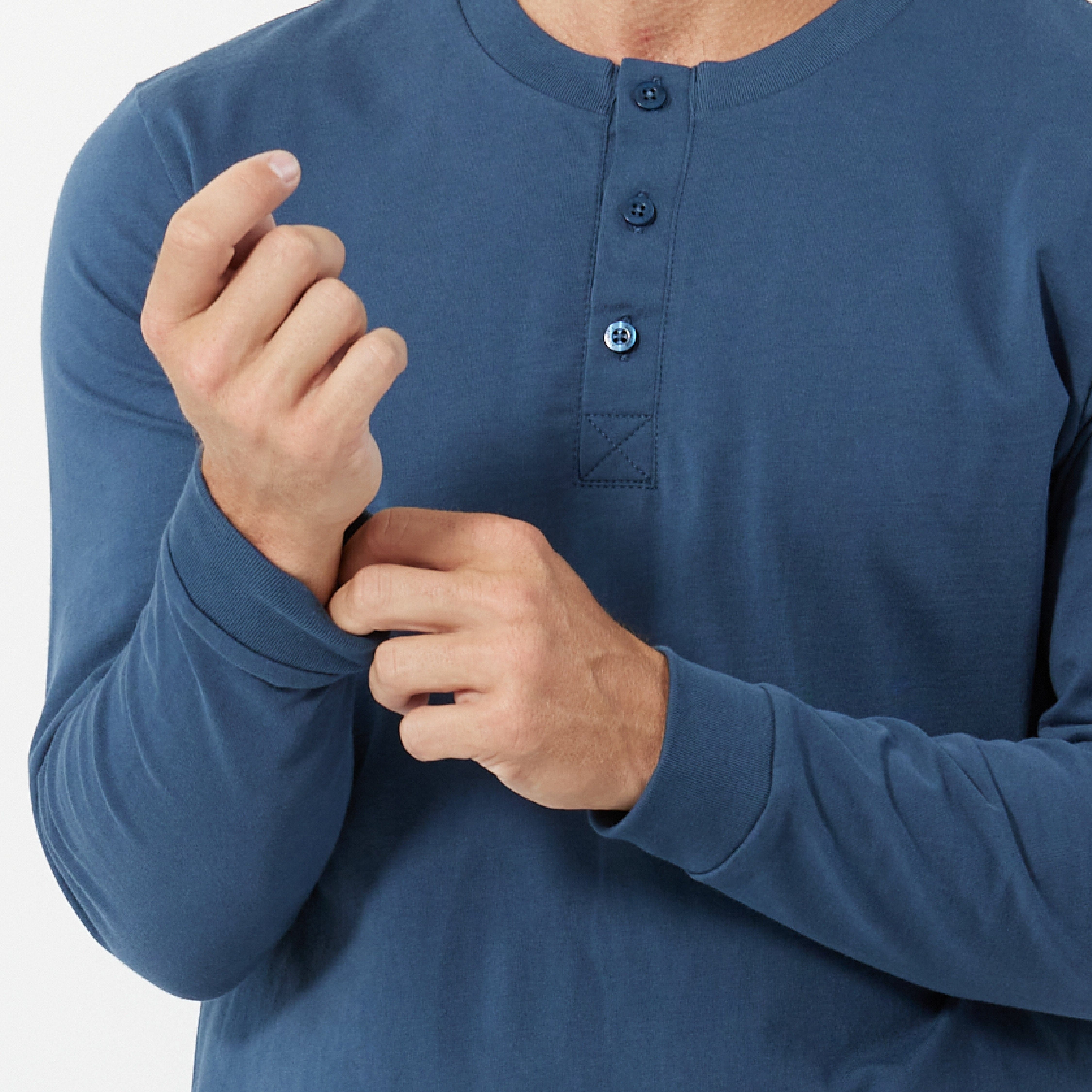 Ash & Erie Bright Navy Long Sleeve Pima Cotton Henley for Short Men   Long Sleeve Henley