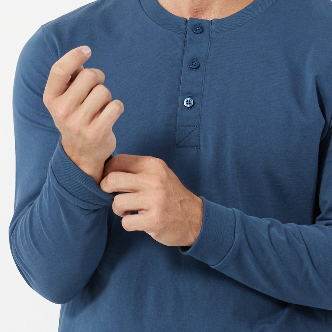 Ash & Erie Bright Navy Long Sleeve Pima Cotton Henley for Short Men   Long Sleeve Henley