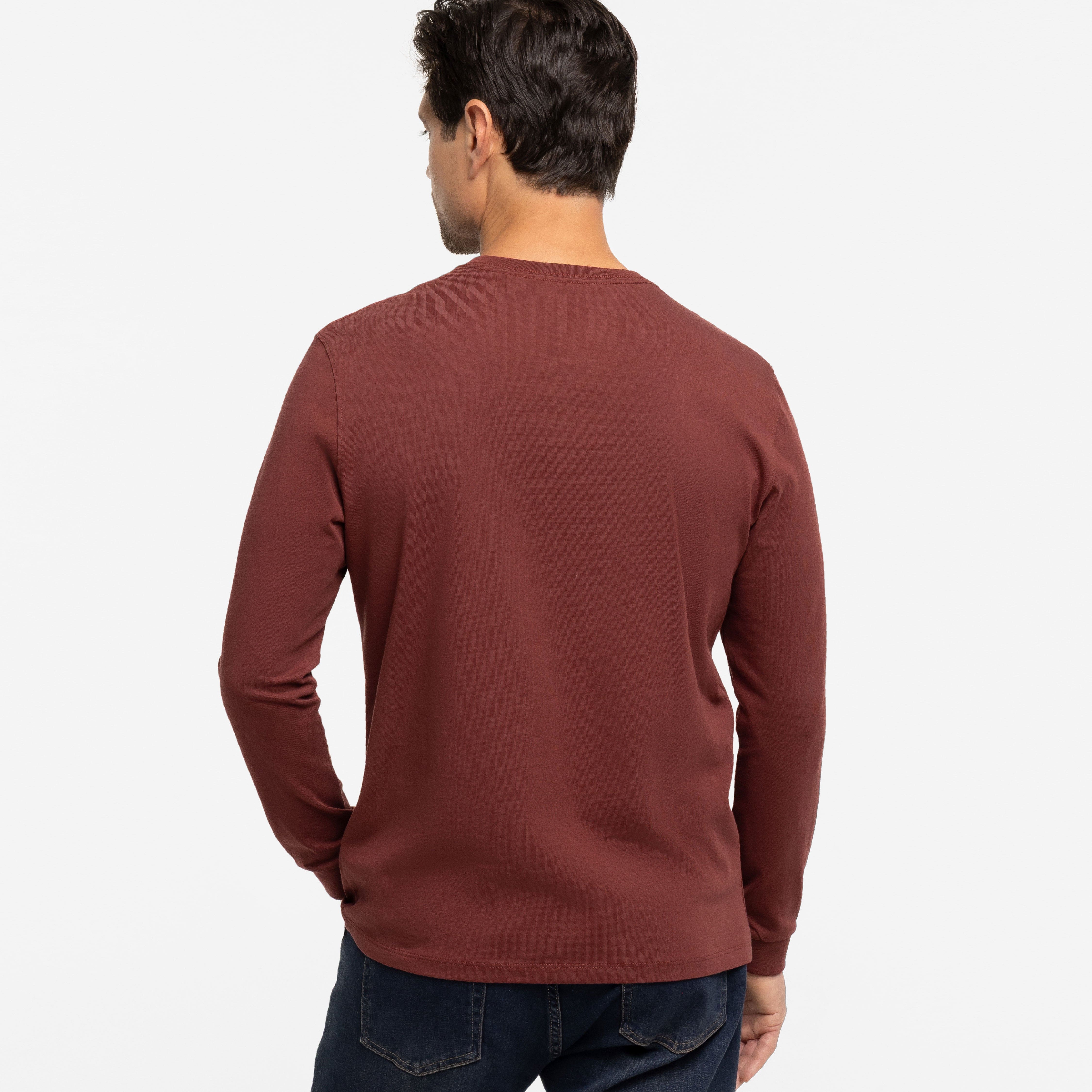 Ash & Erie Burgundy Long Sleeve Pima Cotton Henley for Short Men
