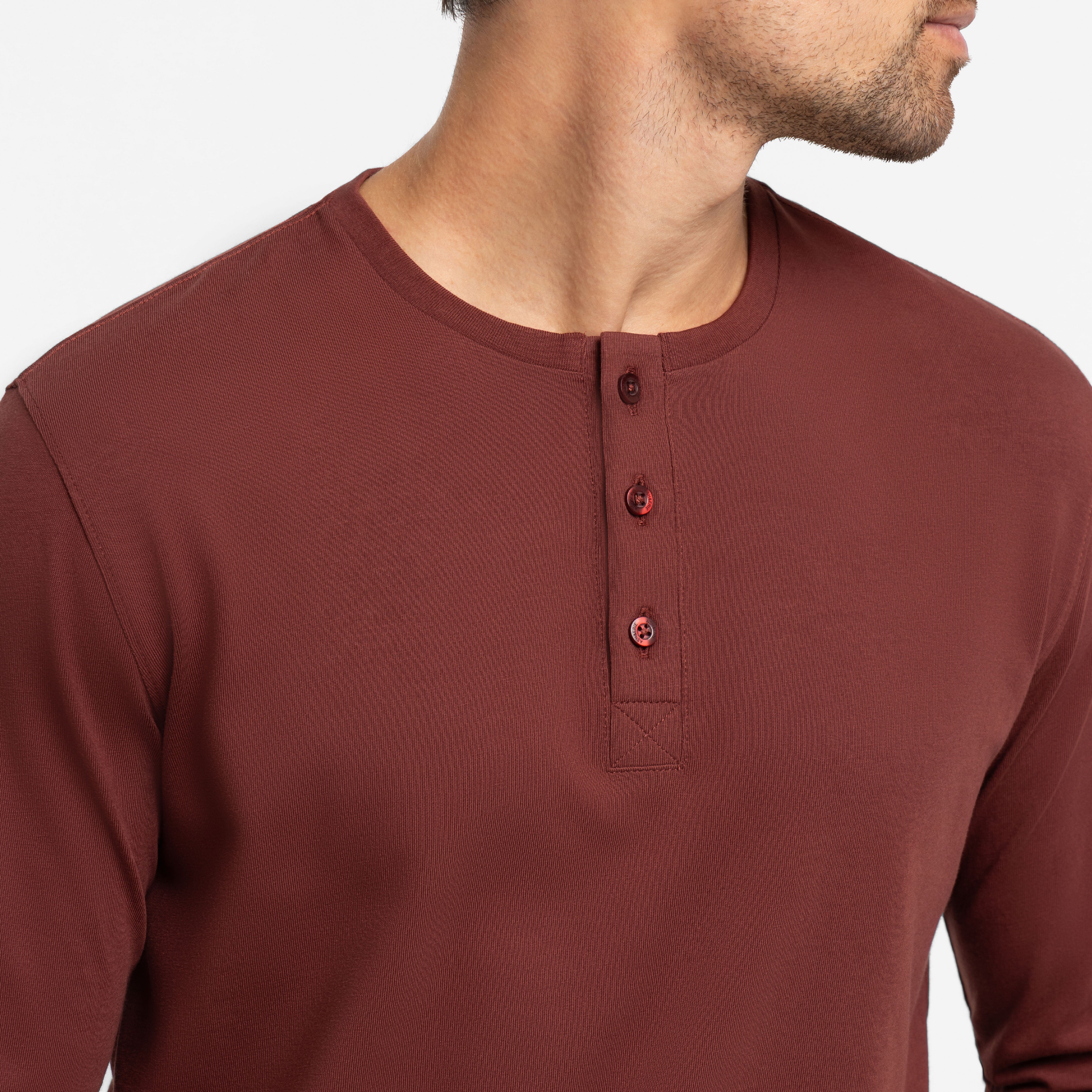 Ash & Erie Burgundy Long Sleeve Pima Cotton Henley for Short Men