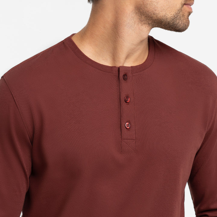 Ash & Erie Burgundy Long Sleeve Pima Cotton Henley for Short Men   Long Sleeve Henley