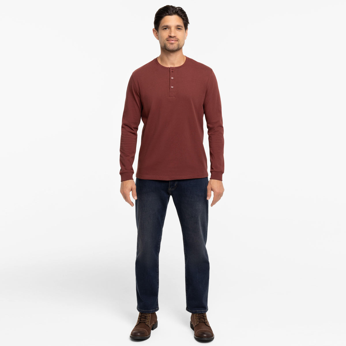 Ash & Erie Burgundy Long Sleeve Pima Cotton Henley for Short Men