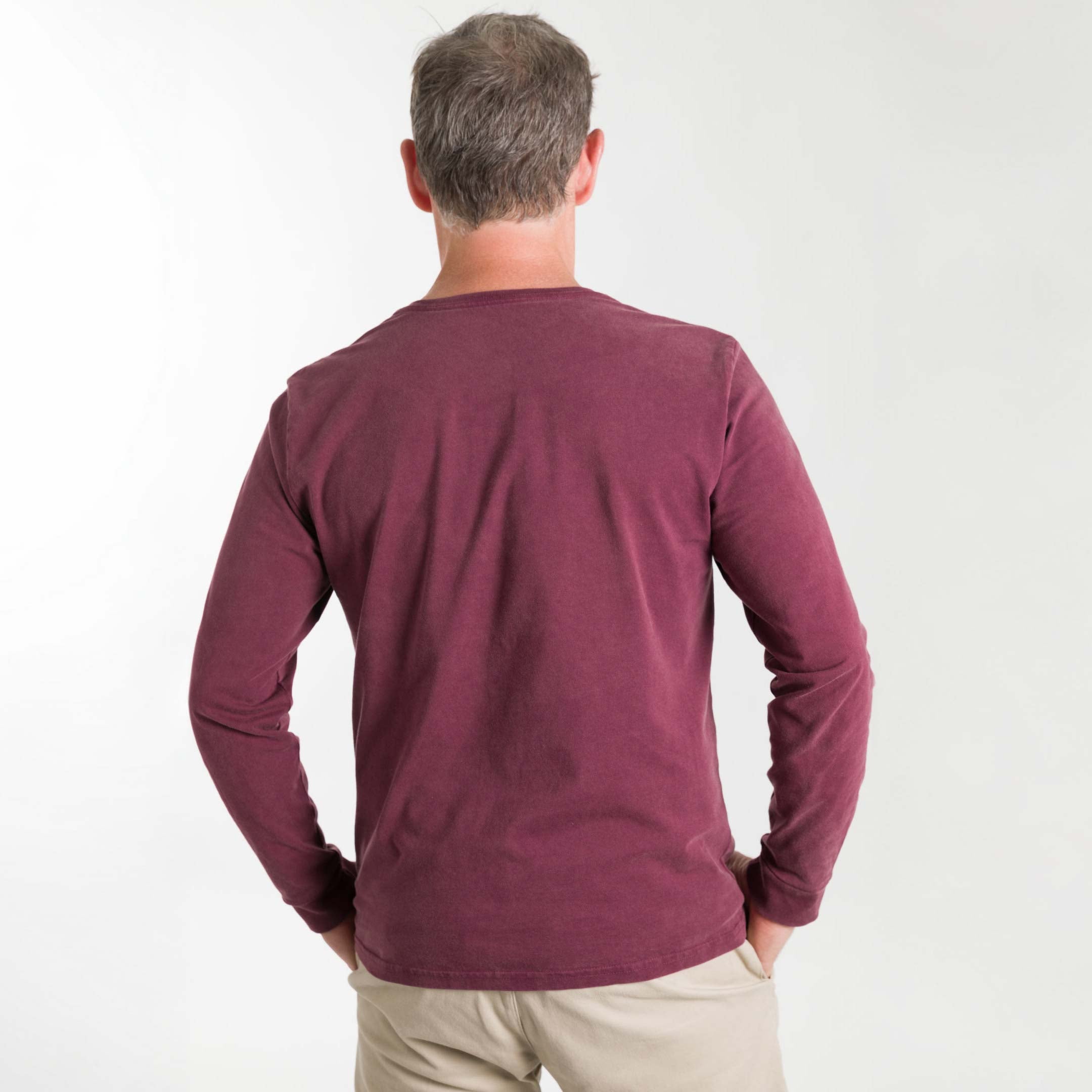 Ash Erie Burgundy Long Sleeve Pima Cotton Henley for Short Men