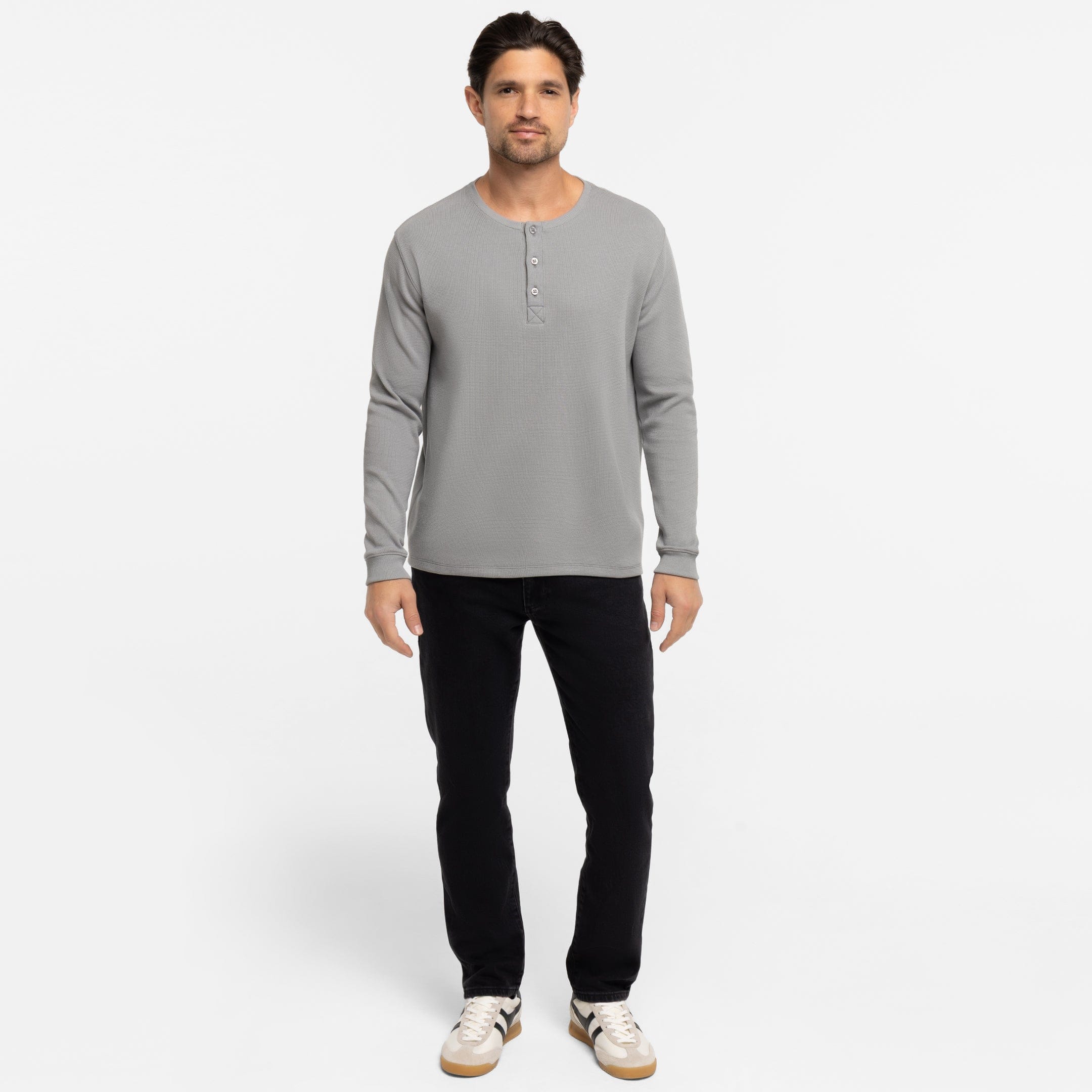 Ash & Erie Grey Waffle Henley for Short Men
