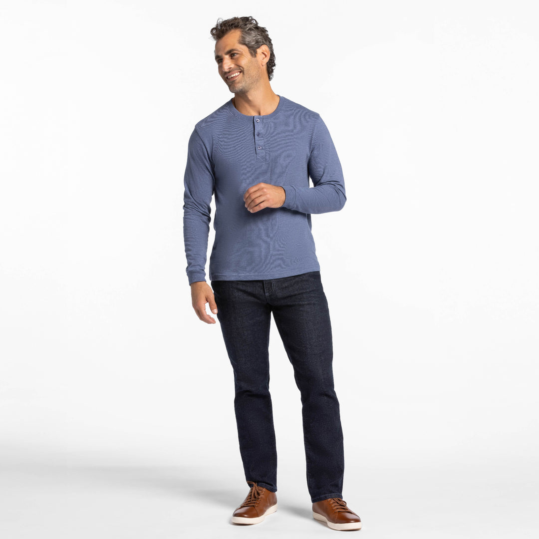 Ash & Erie Heather Blue Henley for Short Men   Long Sleeve Henley